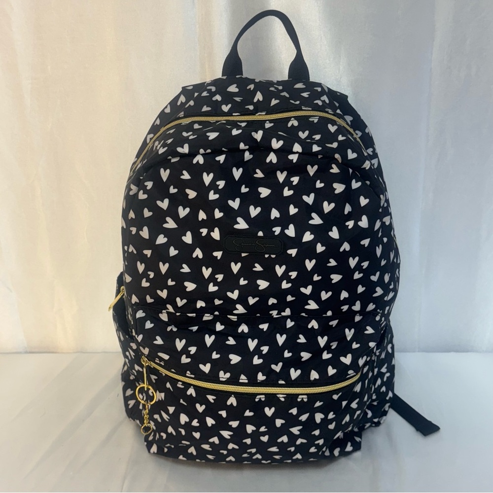 Jessica Simpson Girls Women White Hearts on Black with Gold Hardware